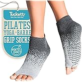 Tucketts Anklet Toeless Pilates Socks with Grips for Women, Non-Slip Ankle Toeless Yoga Socks with Grips for Barre, Size 5-13