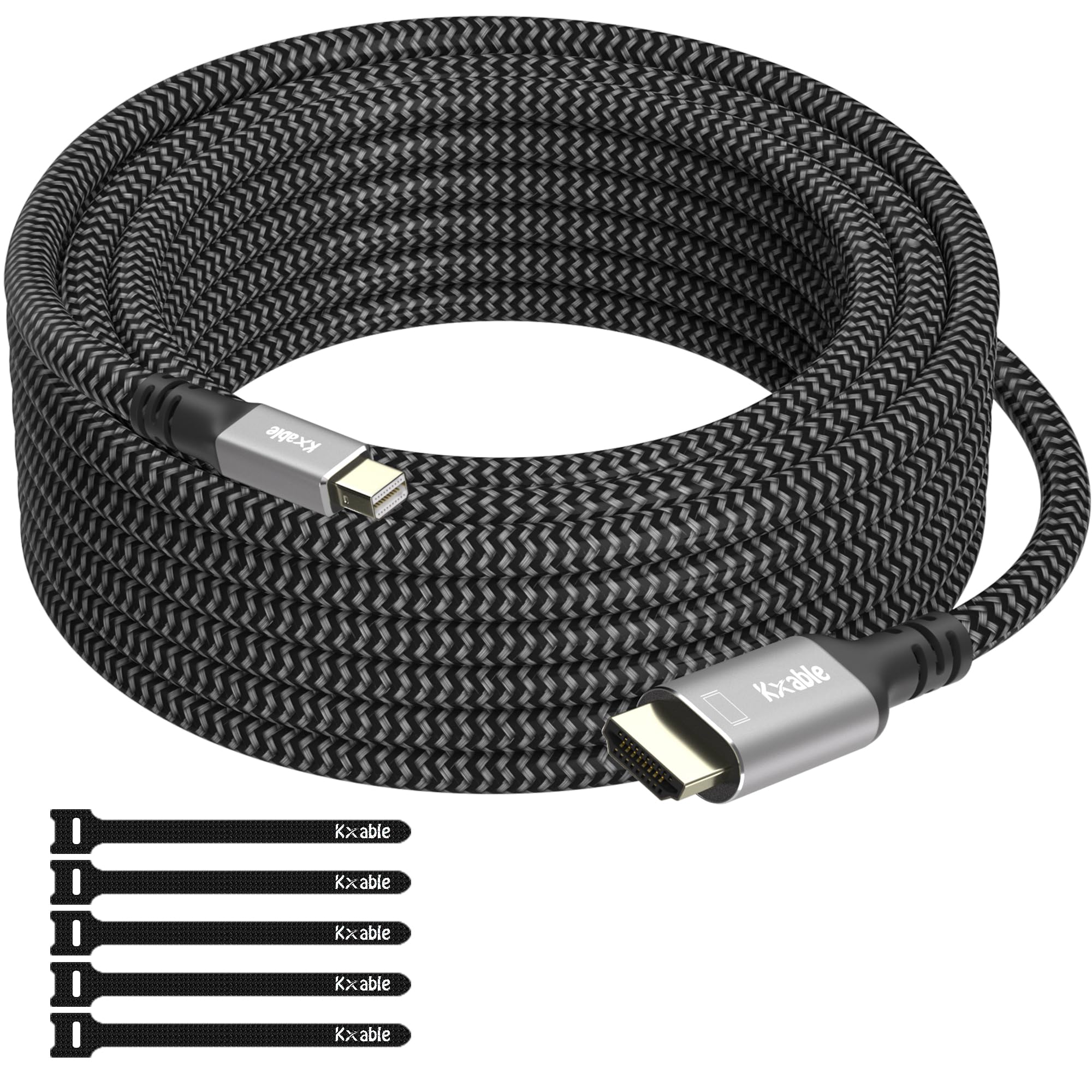 Photo 1 of 4K Mini DisplayPort to HDMI Cable 20FT, [4K@60Hz, Gold-Plated Plugs, Aluminum Shell, Nylon Braided], Mini DP to HDMI Cord, Compatible with MacBook Air/Pro, Surface Pro, Monitor, Projector and More