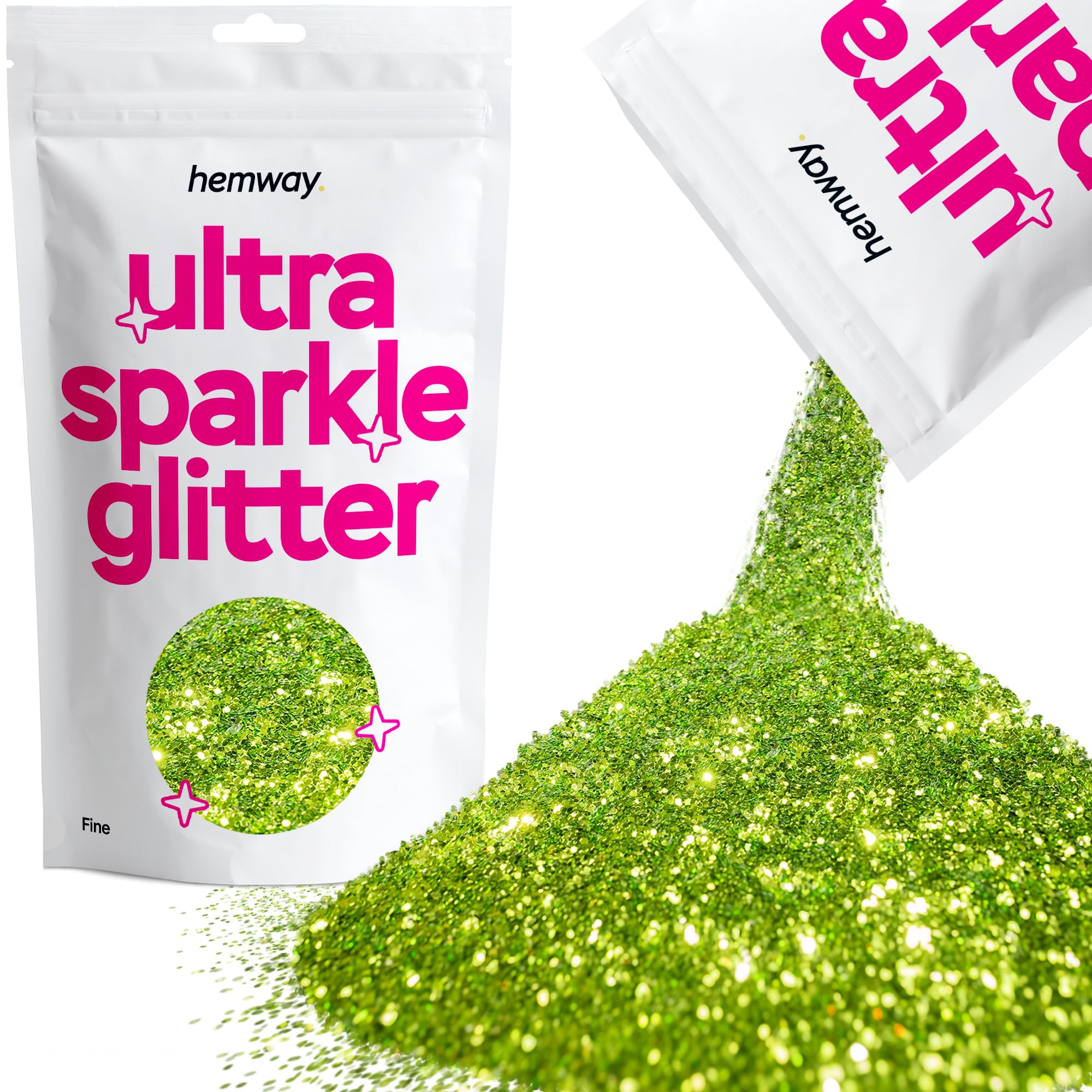 Hemway Ultra Sparkle Glitter Lime Green 100g Fine | Glitter for Arts & Craft, Makeup, Nail Art, Crafting, Card Making, Sparkle Decoration