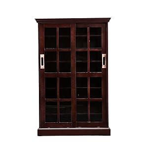 Sliding Door Media Cabinet - 4 Adjustable Shelves - Expresso Wood Finish
