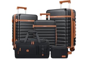 UKEIN Luggage Sets 3 Piece, PC Hardside Carry on Suitcase Set with Spinner Wheel TSA Lock for Women Men (Black, 5 Piece Set)