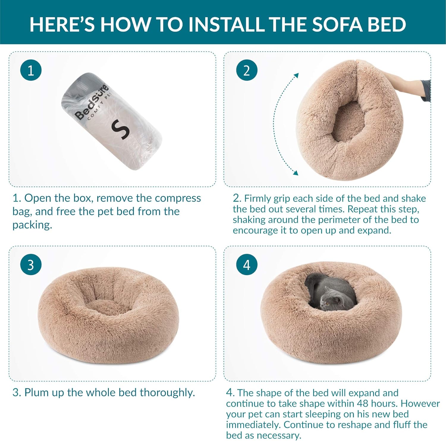 Bedsure Calming Dog Bed for Small Dogs - Donut Washable Small Pet Bed, 23 inches Anti Anxiety Round Fluffy Plush Faux Fur Cat Bed, Fits up to 25 lbs Pets, Camel : Kitchen & Dining