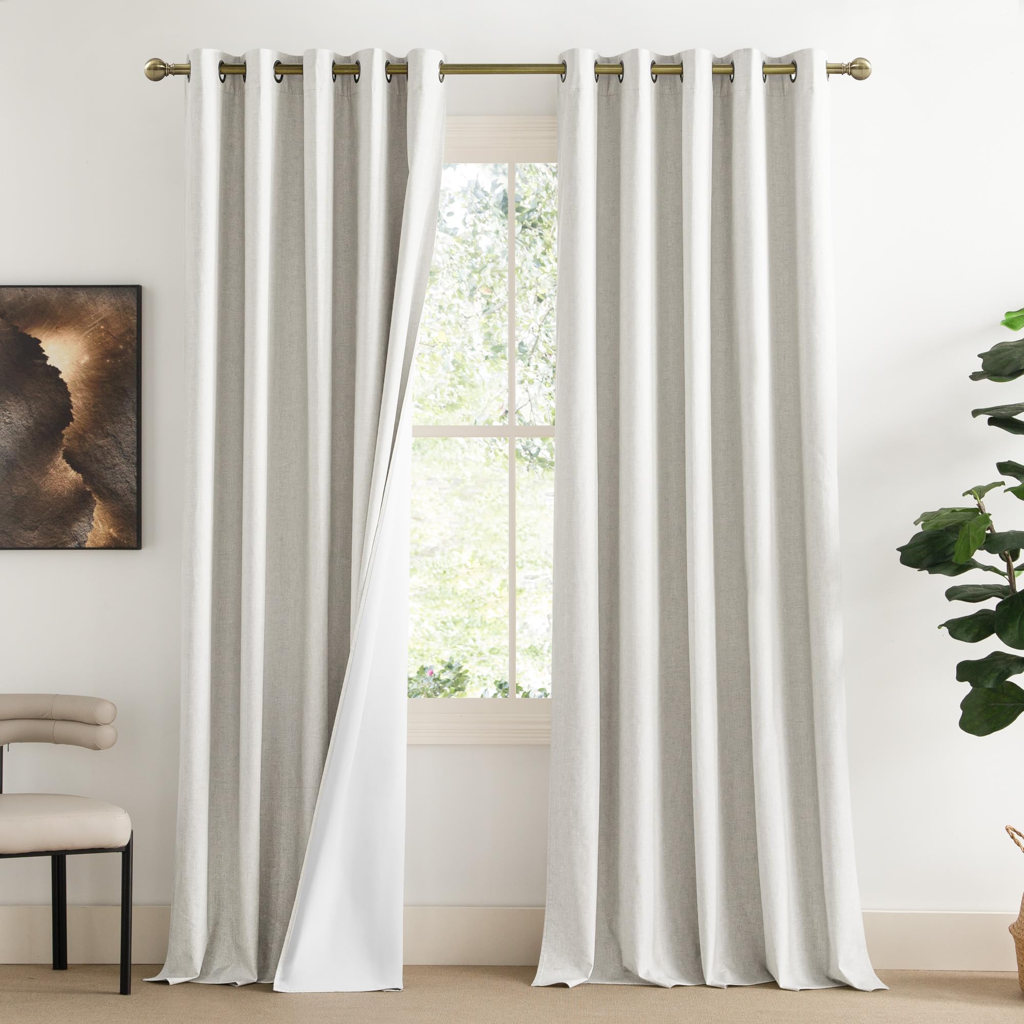 Photo 1 of *****ONE PIECE ONLY******NICETOWN 100% Absolutely Blackout Linen Curtains with Thermal Insulated White Liner, Ivory, W62, 2 Pieces, Noise Reducing Textured Linen Look Curtains for Windows 90 inch Length for Classroom