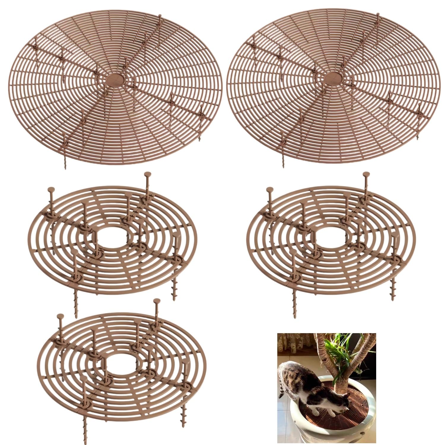 Photo 1 of Wuyue Hua 5pcs Plant Pot Cover Plant Protector from Animal 19cm/7.5" Plant Pot Grid with Center Cutout Flower Cover Soil Protectors for Plants (3pcs 11.8in/30cm+2pcs 20.5in/52cm)