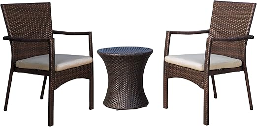 Amazon Com Christopher Knight Home Charleston Patio Furniture 3 Piece Outdoor Wicker Stacking Chair Chat Set Brown Home Kitchen
