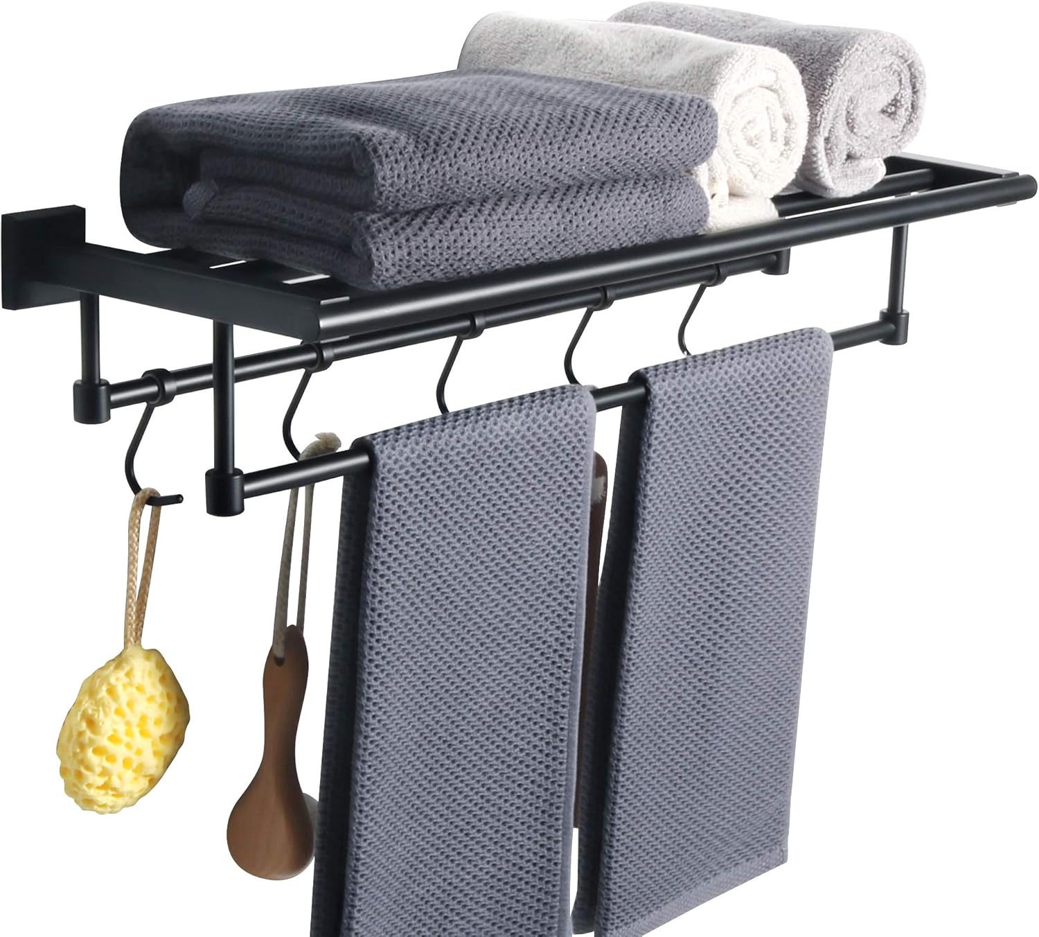 Alise Bathroom Lavatory Towel Rack Towel Shelf with Two Towel Bars and