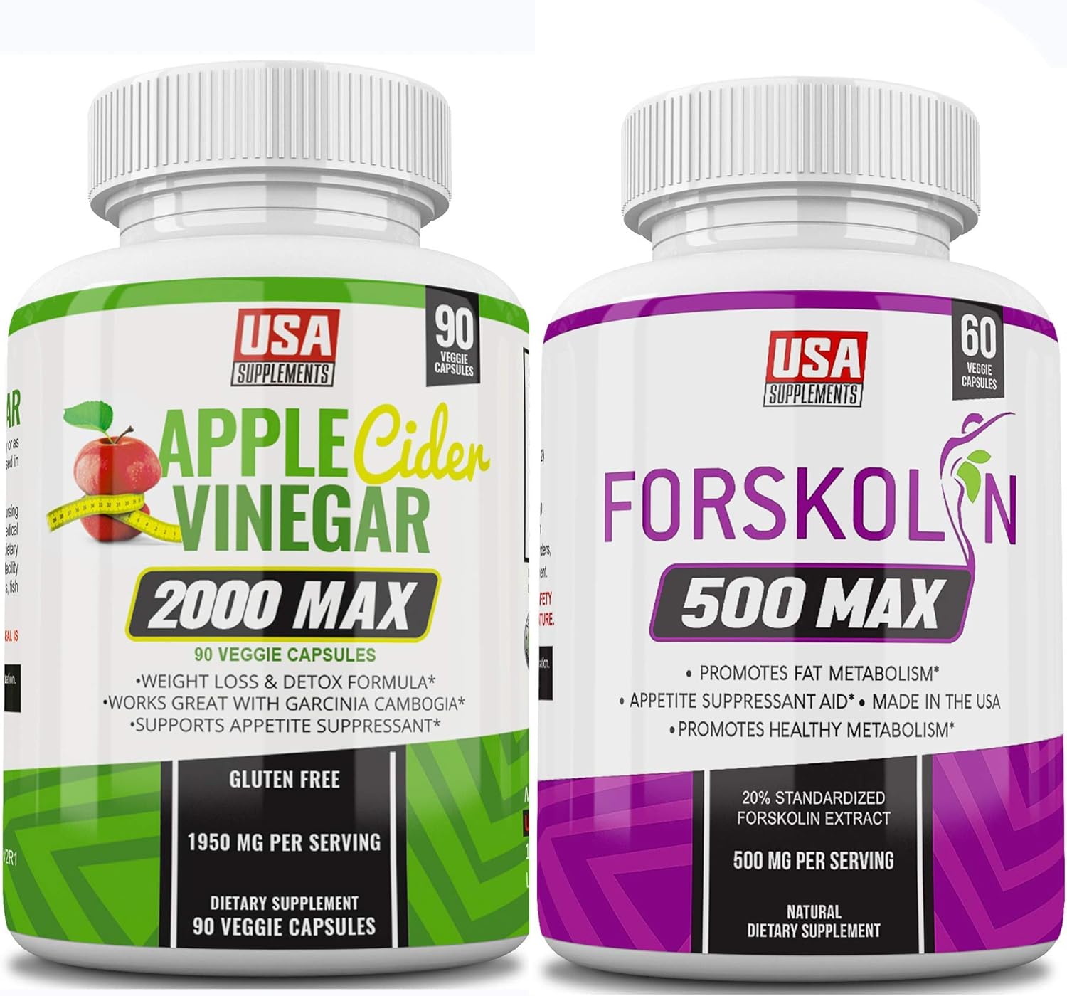 Apple Cider Vinegar Pills & Forskolin 500 Max (One Bottle of Each)