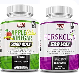 Apple Cider Vinegar Pills & Forskolin 500 Max (One Bottle of Each)