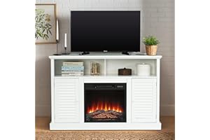 MAISON ARTS 47" White Fireplace TV Stand with Electric Fireplace Inserts Farmhouse 2 Doors Media Console Table Entertainment Center for TVs Up to 55" for Home Living Room Bedroom, White