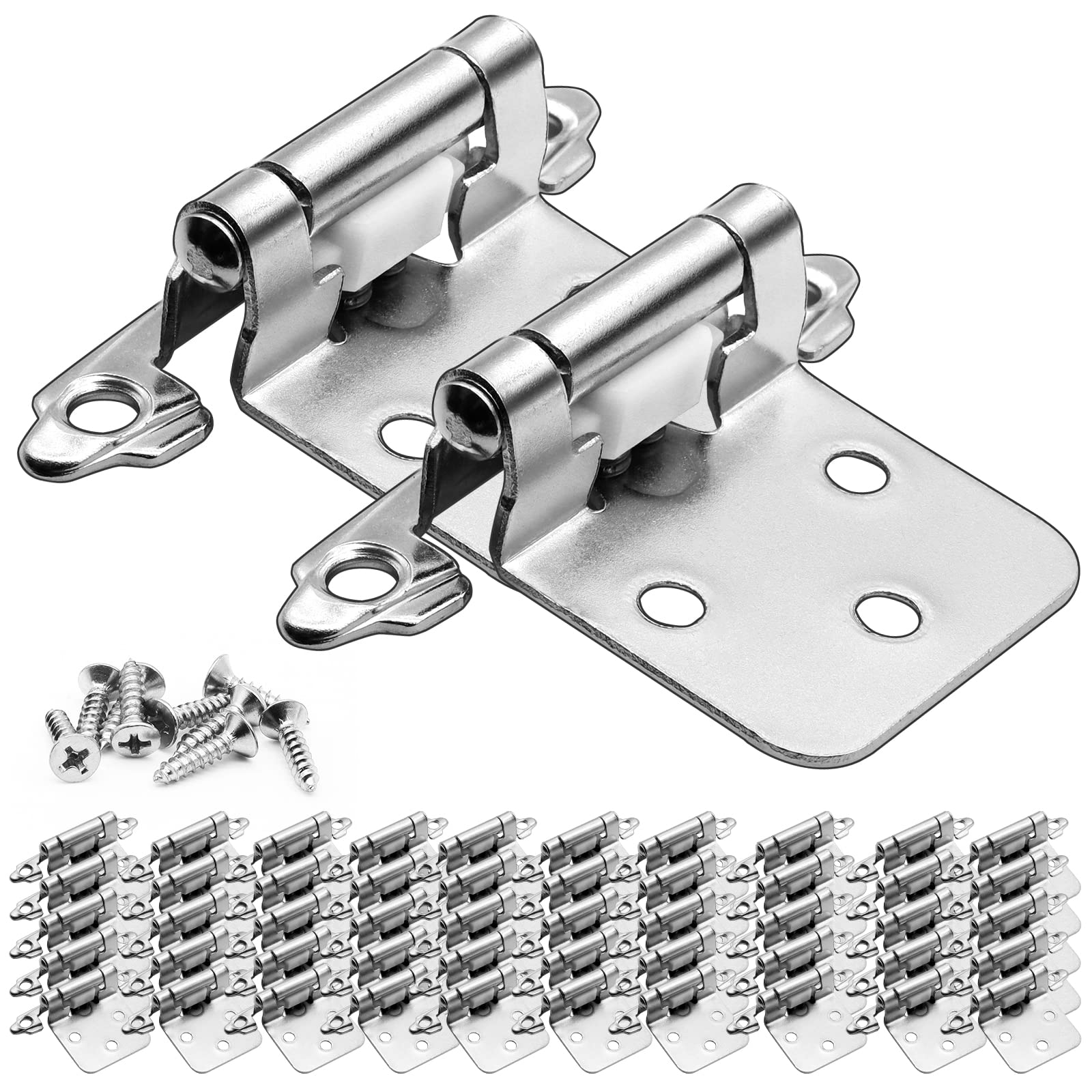 Photo 1 of 1/2" Overlay Self Closing Cabinet Hinges, Semi Concealed Hinges for Kitchen Cabinet Doors, 50 Pack (25 Pairs) Brushed Satin Nickel Cabinet Hinges
