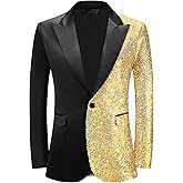 Lars Amadeus Sequin Blazers for Men's Color Block Peak Lapel Tuxedo Sparkly Patchwork Suit Jacket