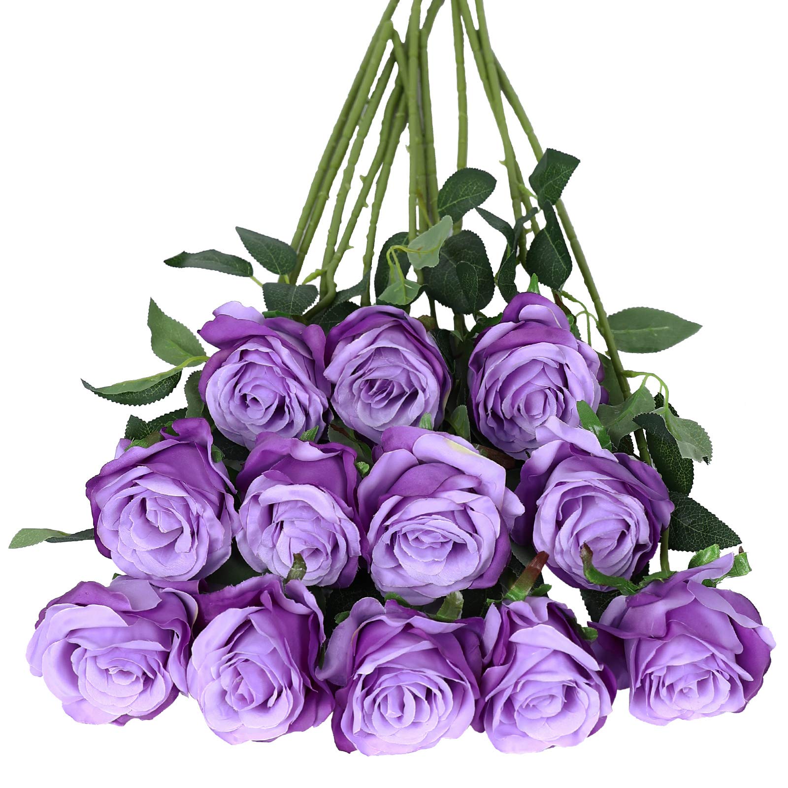 Tifuly 12 PCS Artificial Roses, 19.68'' Single Long Stem Fake Rose Silk Bridal Wedding Bouquet Realistic Flower for Home Garden Party Hotel Office Decor(Blossom Roses,Light Purple) — image 1
