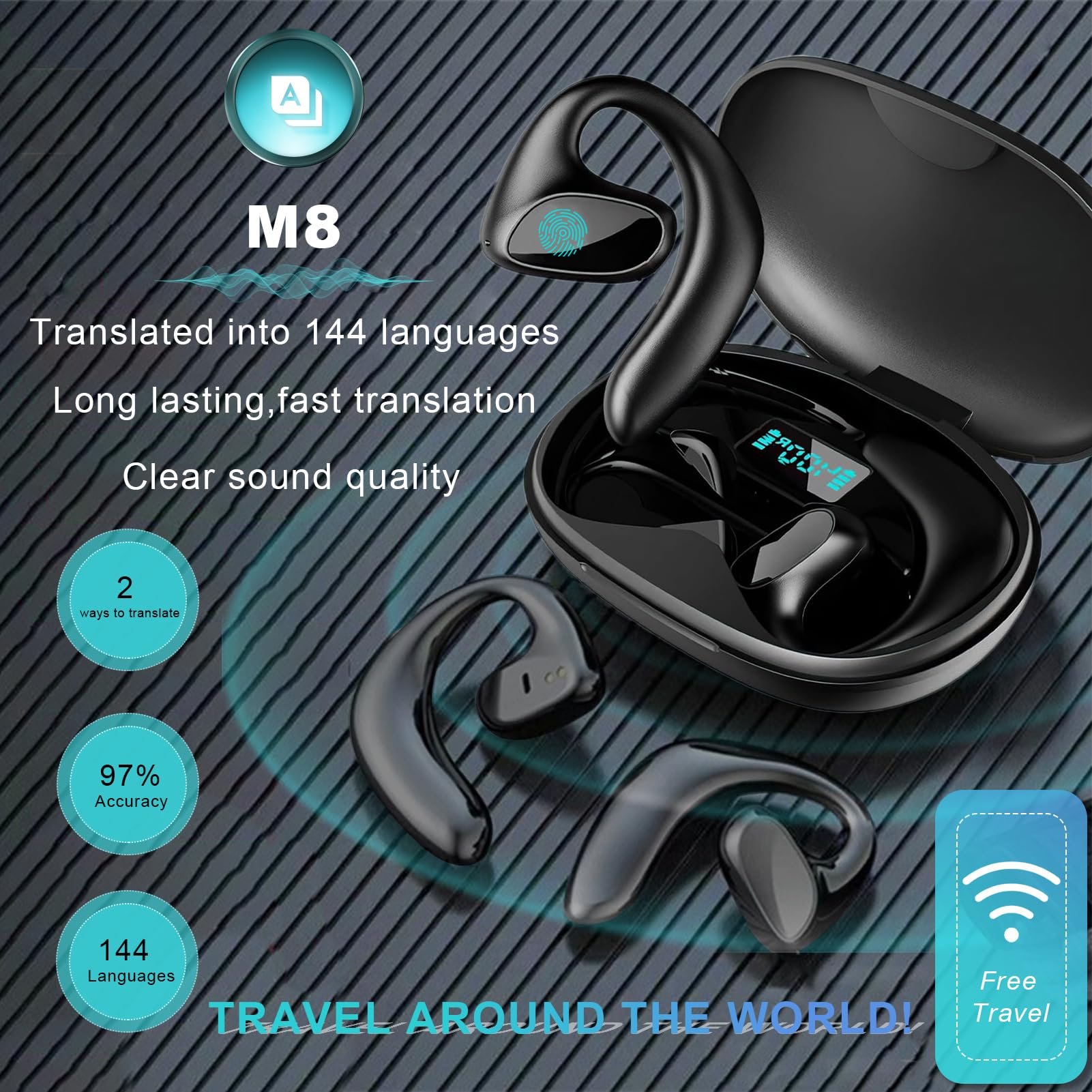 Wireless Earbuds, Bluetooth Ear Buds with Translation Function, 97% Accuracy Bluetooth Translator Headphones with Offline Mode & 8H Playtime for Travel Business Learning