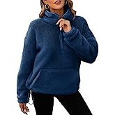Neineiwu Womens Half Zip Fleece Pullover Fuzzy Oversized Sweatshirts Sherpa Polar Long Sleeve Hoodies With Pockets