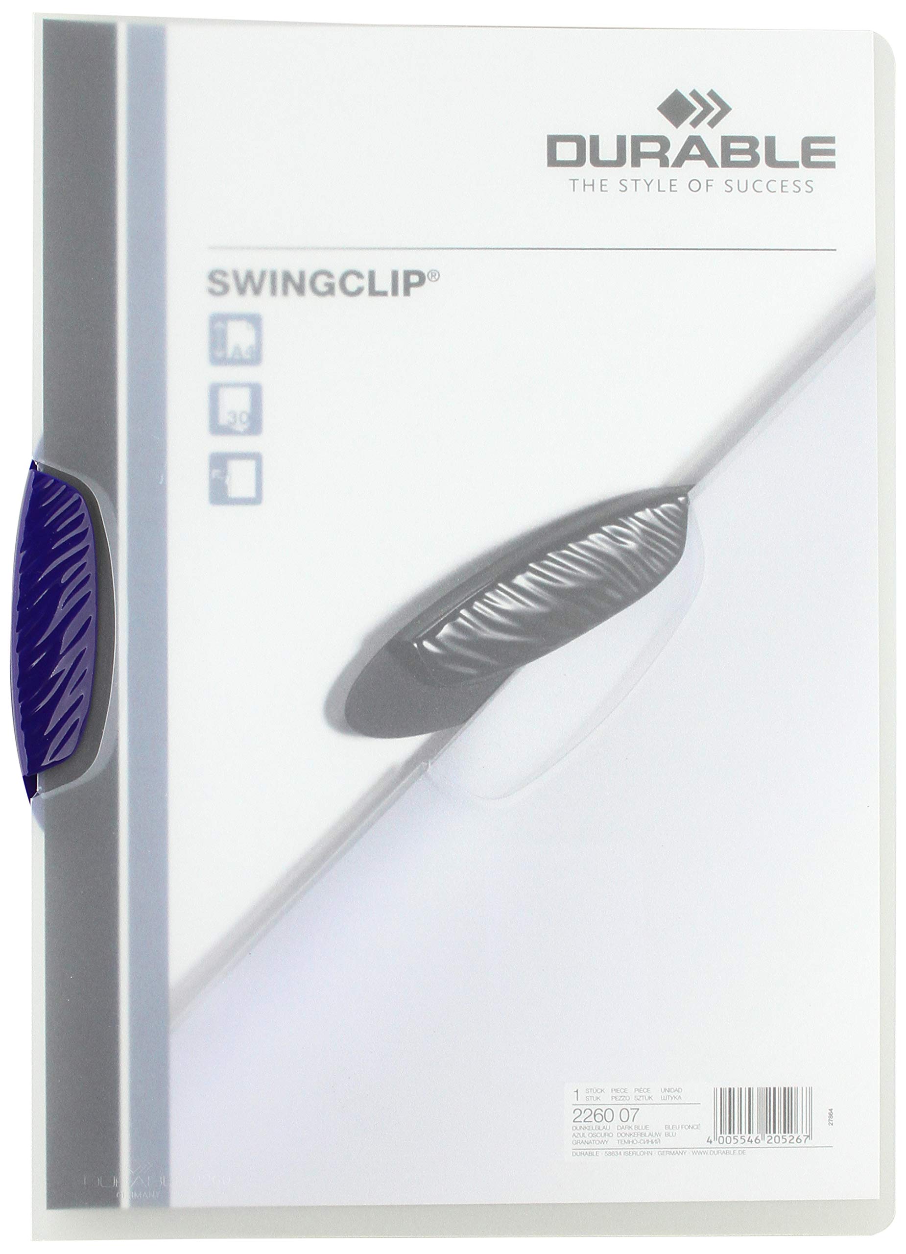 DURABLE Hunke & Jochheim Swing Clip Folder Polypropylene 30 Sheets Dark Blue Clip Folder Transparent