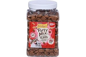 Purina Friskies Natural Cat Treats Party Mix Natural Yums With Real Salmon and Added Vitamins, Minerals and Nutrients - 20 Oz. Canister