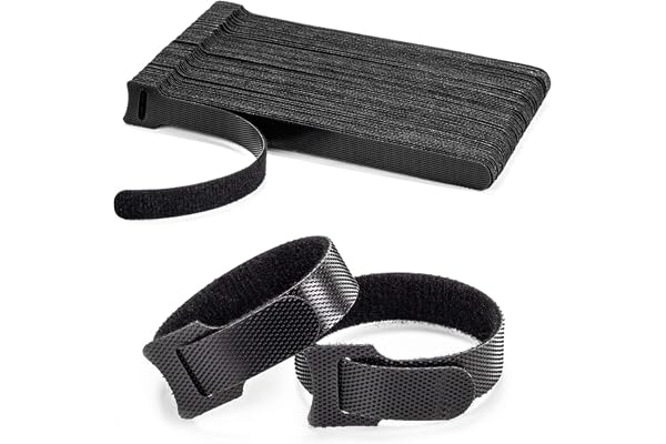 OneLeaf 80PCS Reusable Cable Ties, Black Adjustable 6-Inch Cord Organizer Ties, Multi-Purpose Hook Loop Cable Management Wire