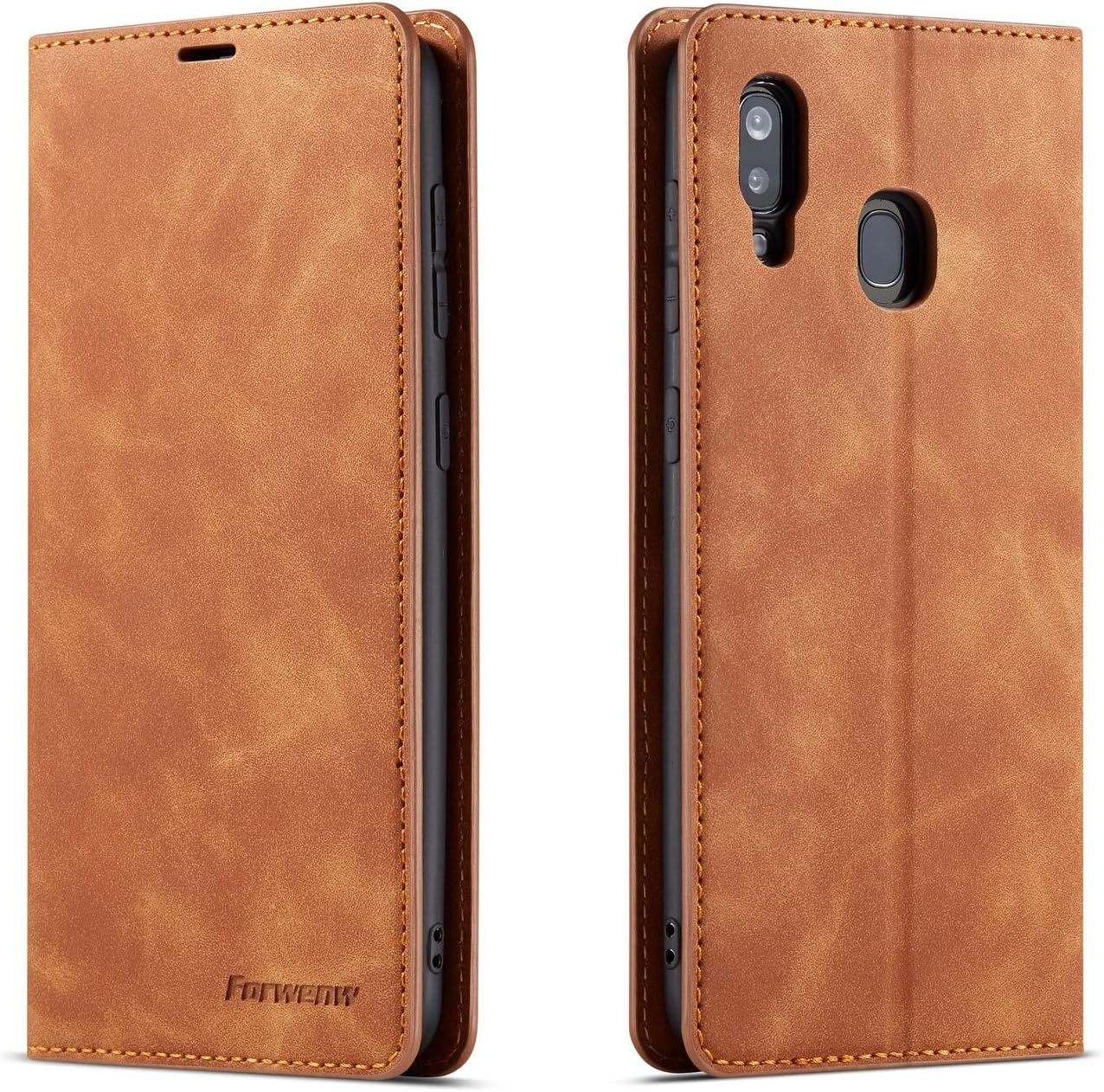 QLTYPRI Case for Samsung Galaxy A50, Premium PU Leather Cover TPU Bumper with Card Holder Kickstand Hidden Magnetic Adsorption Flip Wallet Case Cover for Samsung Galaxy A30S A50 A50S - Brown