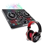 DJ Controller Bundle - DJ Set with Built in Speakers, Party Lights, DJ Mixer, Audio Interface and DJ Headphones - Numark Party Mix Live and HF175