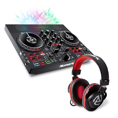 DJ Controller Bundle - DJ Set with Built in Speakers, Party Lights, DJ Mixer, Audio Interface and DJ Headphones - Numark Party Mix Live and HF175