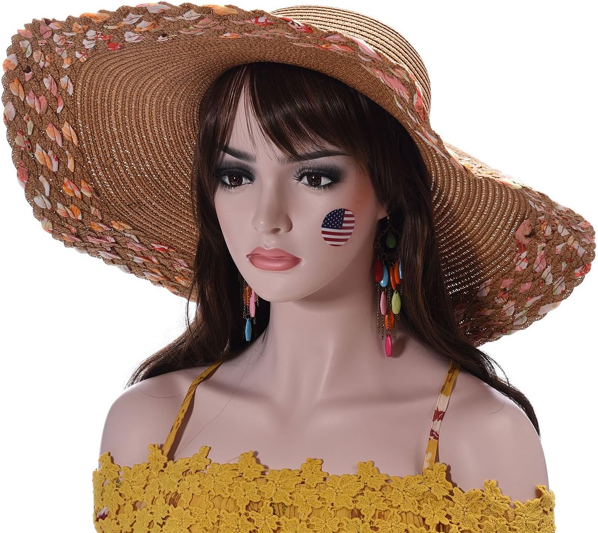 VGRAU Women Floppy Derby Hat Embroidery Wide Large Brim Beach Straw Sun Cap