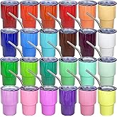 UIRZOTN 3oz Mini Tumbler Shot Glass with Straw and Lid, 24 Pack Stainless Steel Sublimation Shot Glasses for Wedding Party Whiskey Cocktail Bar with Straw and Lid