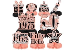 Elomy 50th Birthday Decorations for Women, 9PCS Vintage 50th Party Table Decorations for Her, Rose Gold Honeycomb Centerpiece Decor Supplies for Fifty Year Old Birthday