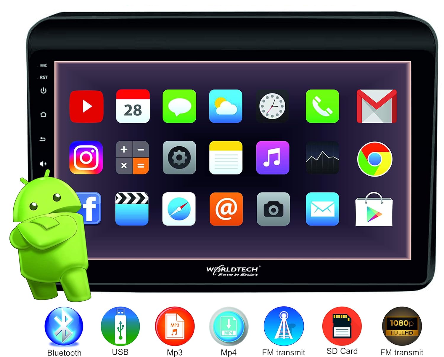 worldtech car music system with bluetooth