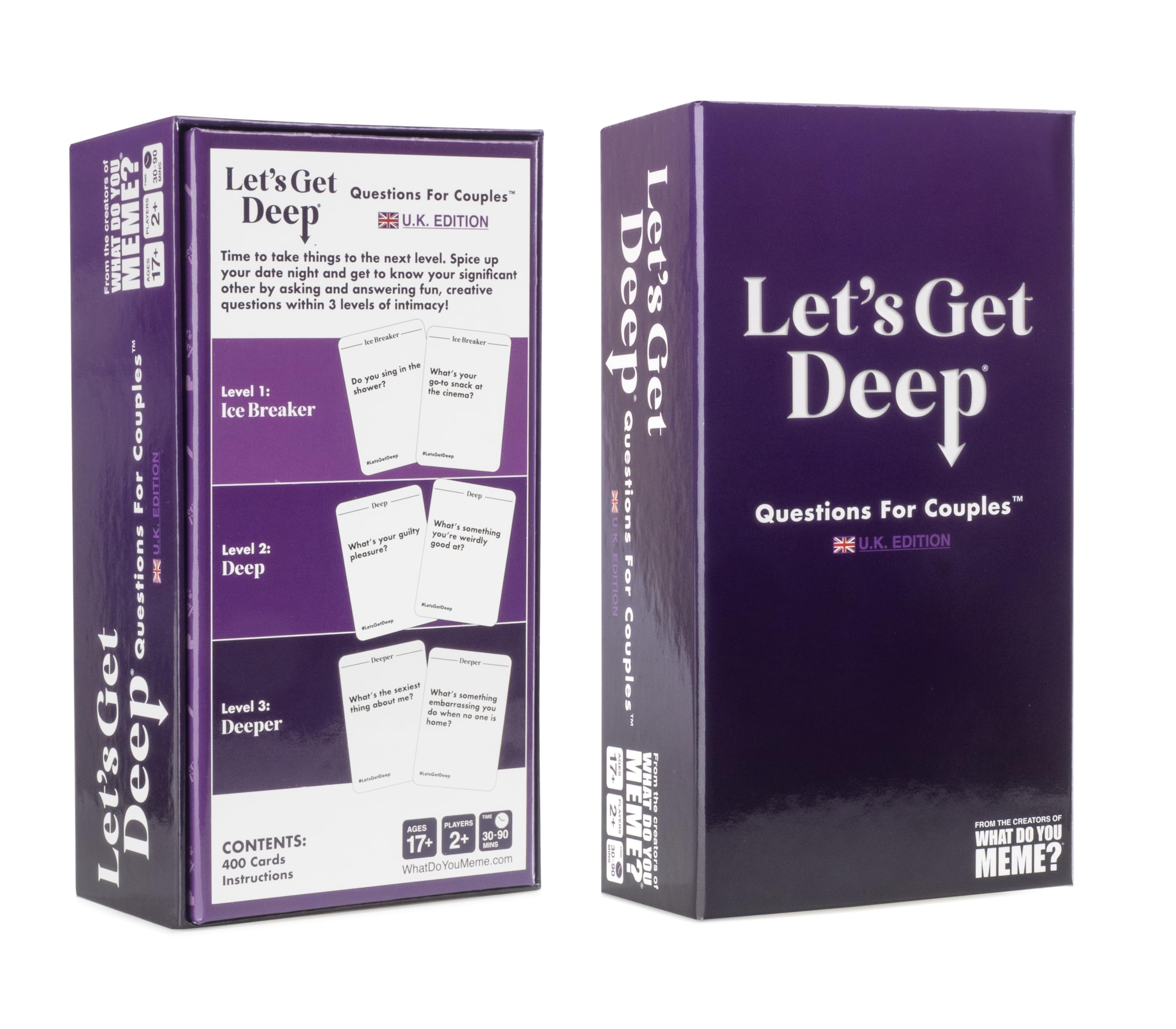 WHAT DO YOU MEME? Let's Get Deep (UK Version), Deeper Questions for Couples, Love Language Card Game, Great Gift For Your Partner, Age 17+ For 2+ Players, Lila — image 1