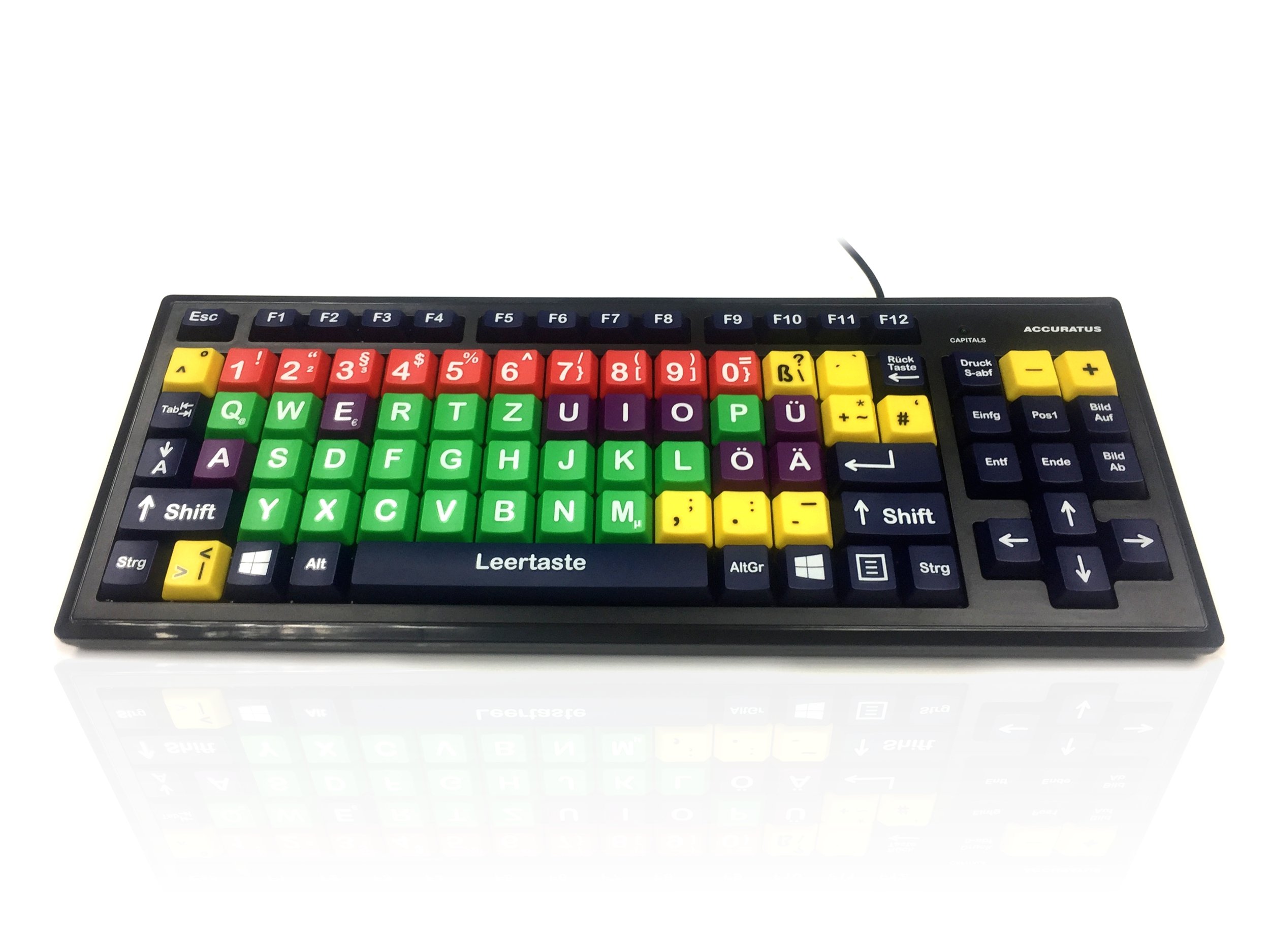 Accuratus Monster 2 German - USB Mixed Colour Upper Case Childrens German Layout Keyboard for Learning with Extra Large Keys & 2 Port USB Hub