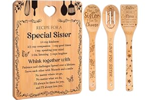 Sister Gifts from Sister - Recipe for a Special Sister Gifts Cutting Board Set, Bamboo-Made Engraved Utensil Set Sister Gift,