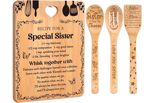 Sister Gifts from Sister - Recipe for a Special Sister Gifts Cutting Board Set, Bamboo-Made Engraved Utensil Set Sister Gift,