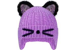 POP YOUR DREAM Kids Gils Sequin Cat Ears Beanie Earflap Hats Winter Knitted Hat Warm Snow Skull Skiing Caps 3-14 Years