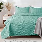 Whale Flotilla Extra Soft Twin Quilt Bedding Set, Lightweight Turquoise Bedspreads Quilts Twin Size with Modern Pattern, Reversible 2-Piece Coverlet with 1 Pillow Shame for All Seasons