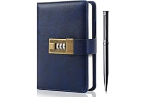 WEMATE Journal with Lock, Diary with Lock, Password Notebook, Pen & Gift Box - Perfect for Men and Women - 4.3X 6.18in Dark Blue Keep Your Secrets Safe