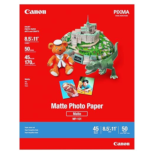 Canon Matte Photo Paper, 8.5 x 11 Inches, 50 Sheets (7981A004) Amazon