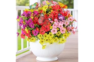 CogDat 20 Bundles Artificial Flowers for Outdoors with 6 Faux Butterflies, UV Resistant Artificial Outdoor Plants Eucalyptus 