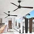 ZMISHIBO 2 Pack 52 Inch Ceiling Fan with Remote no light, Black Indoor/Outdoor Ceiling Fan with Quiet Reversible DC Motor, 6 Speeds, 3 Blades Modern Ceiling Fans for Patio Living Room Bedroom