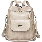 WYFJNX PU Leather Backpack Purse for Women Fashion Multipurpose Design Handbag Ladies Shoulder Bags Travel Backpack Beige