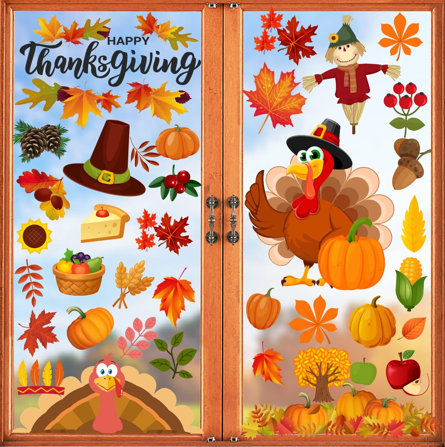Window Treatments - Happy Storm Thanksgiving Window Clings for Glass Window, Double Sided Fall Turkey Window Stickers Deals Decor for Home Office Decorations, Thanksgiving Decorations Indoor