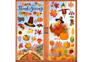 Happy Storm 158Pcs Thanksgiving Window Clings for Glass Window, Double Sided Fall Turkey Window Stickers Deals Decor for Home Office Decorations, Thanksgiving Decorations Indoor