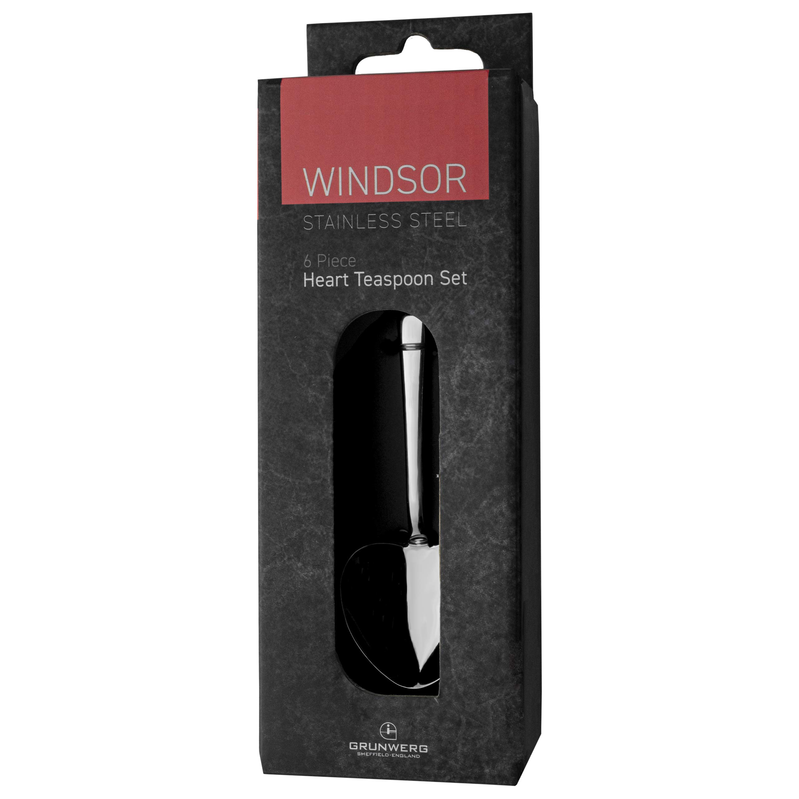 Grunwerg Windsor Carded 6-Piece Heart-Shaped Teaspoon Set 6BXHRTWDR, 18/0 Stainless Steel, Silver