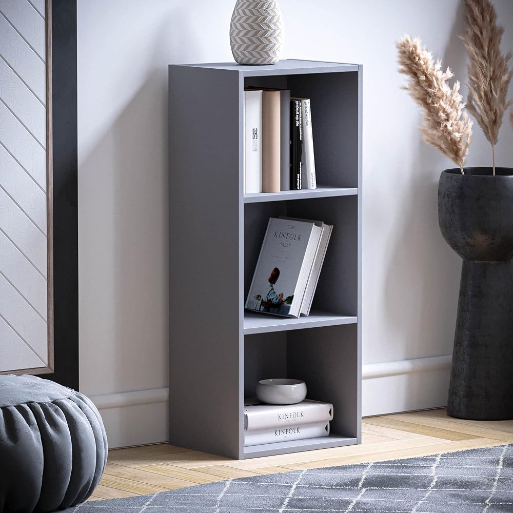 Vida Designs Oxford 3 Tier Cube Bookcase Grey Wooden Shelving
