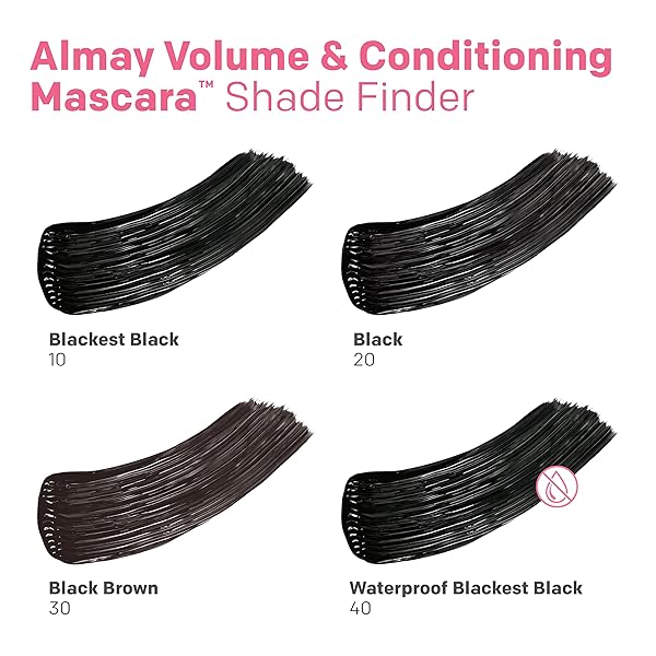 ALMAY VOLUME & CONDITIONING MASCARA, HYDRATING ALL DAY WEAR, 40 BLACKEST BLACK WATERPROOF, 0.27 FL OZ