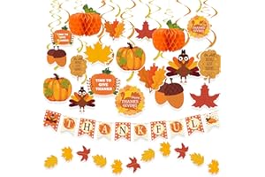 DAZONGE 40PCS Thanksgiving Decorations Set, Pre-Assembled Thanksgiving Banner & Garland, Hanging Decorations for Home, Office, Fall Harvest Home Party Décor