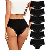 Sth Big Cotton Underwear for Women High Waisted Womens Underwear Pack Sexy Lace Edge Bikini Cheeky Panties Girls Brief