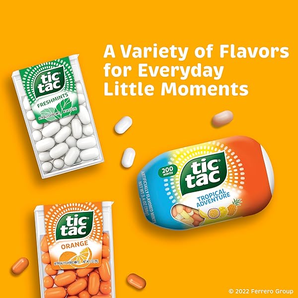 TIC TAC TROPICAL ADVENTURE FRUIT FLAVORED MINTS, 8 COUNT, ON-THE-GO REFRESHMENT, STOCKING STUFFERS, 3.4 OZ EACH