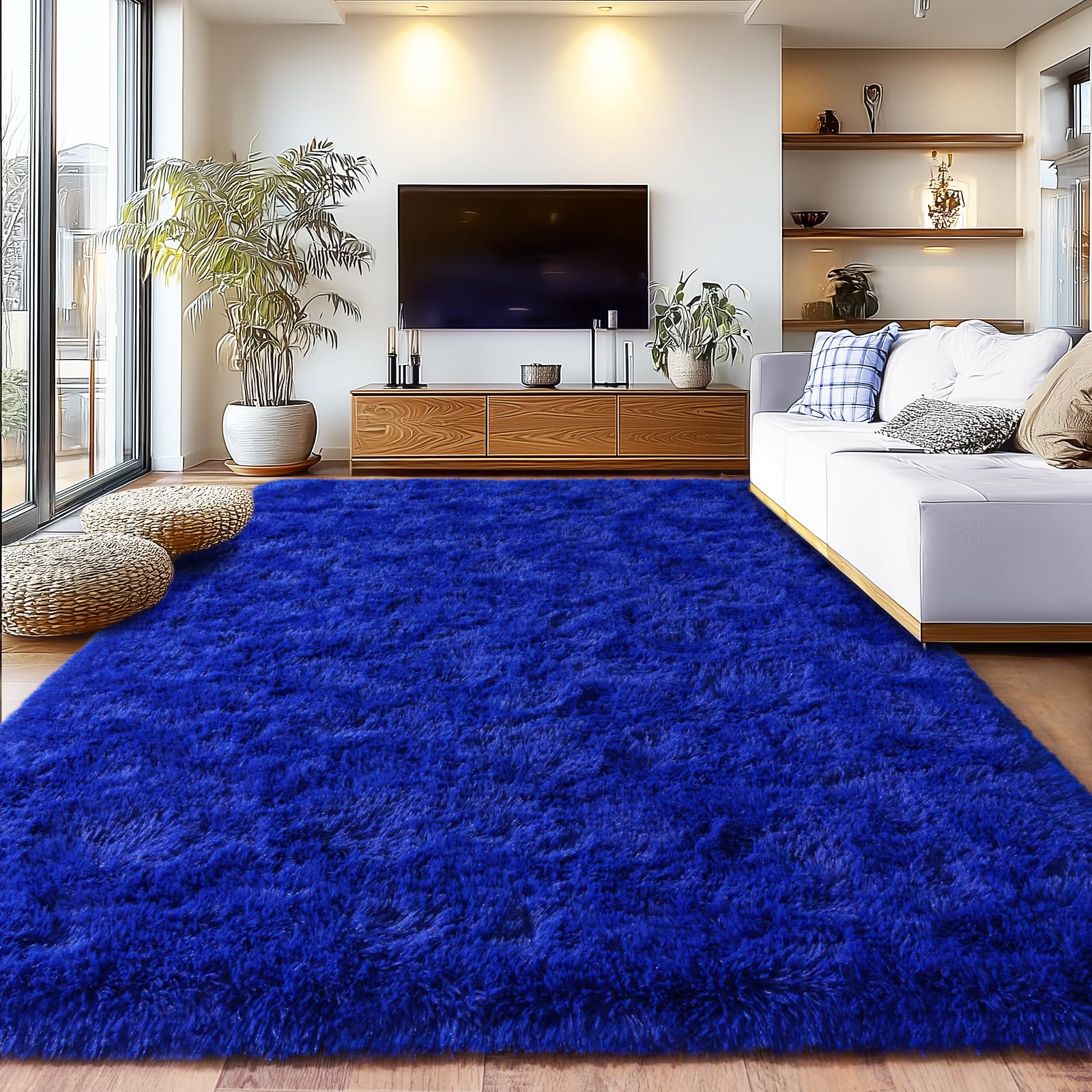 Photo 1 of Extra Large 9x12 Feet Fuzzy Rug Blue Fluffy Rug for Living Room, Big Plush Non-Skid Shag Carpet, Soft Shaggy Rugs for Bedroom Indoor Modern Home Decor