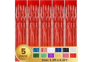 pabues 5 Pack 3.3 x 6.6 FT Red Foil Fringe Backdrop Curtain, Streamer Backdrop Curtains, Streamers Birthday Party Decorations, Fringe Backdrop for Graduation, Baby Shower, Gender Reveal