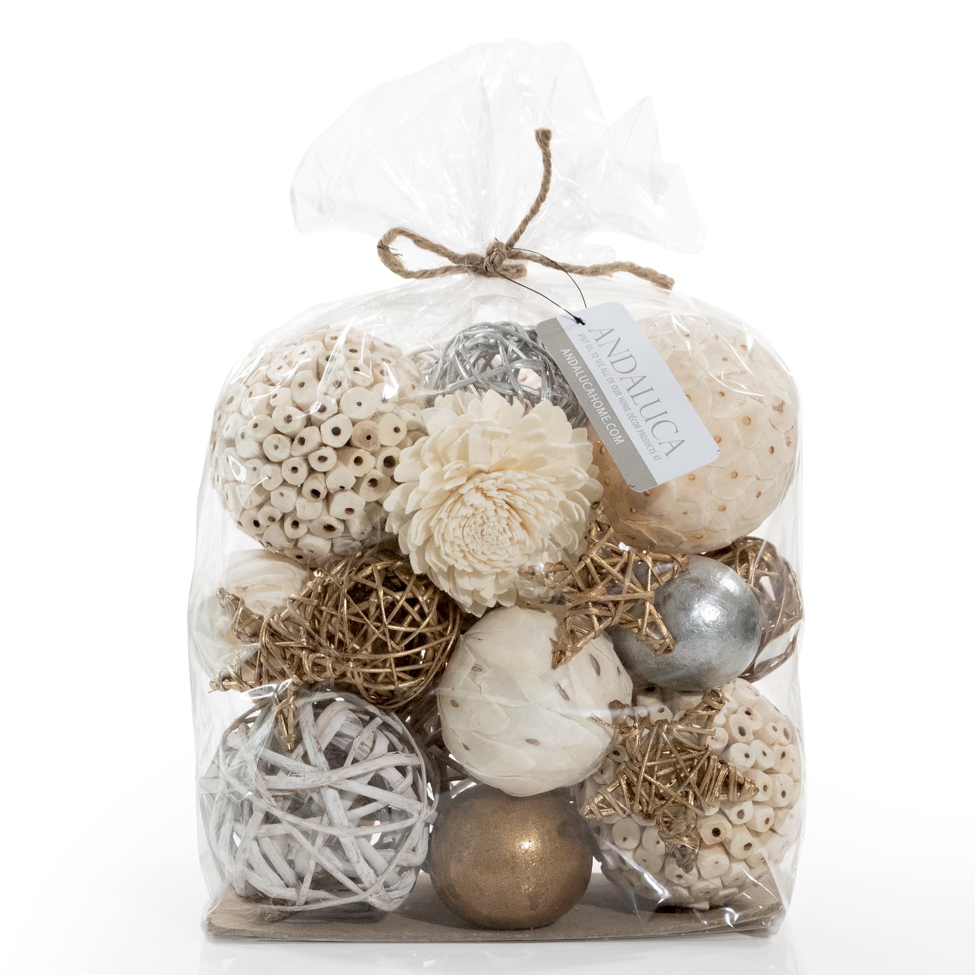 Photo 1 of ANDALUCA Large Decorative Vase Filler Bag with Orbs, Balls (Golden Silver)